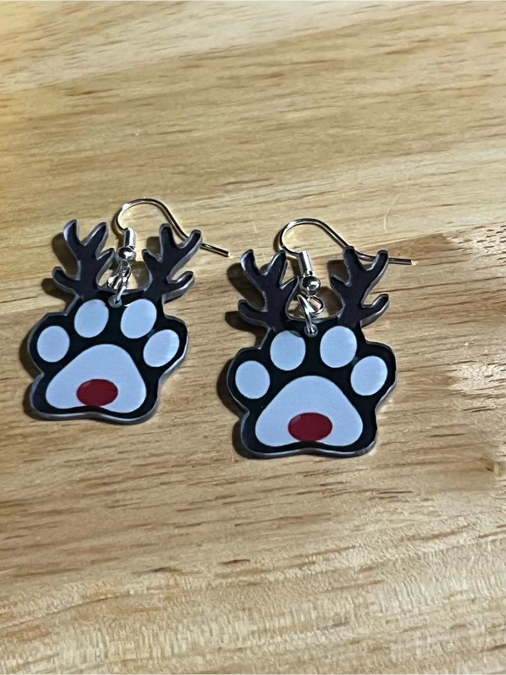 Holiday Reindeer Paw Earrings - Black & White with Red Accent E153